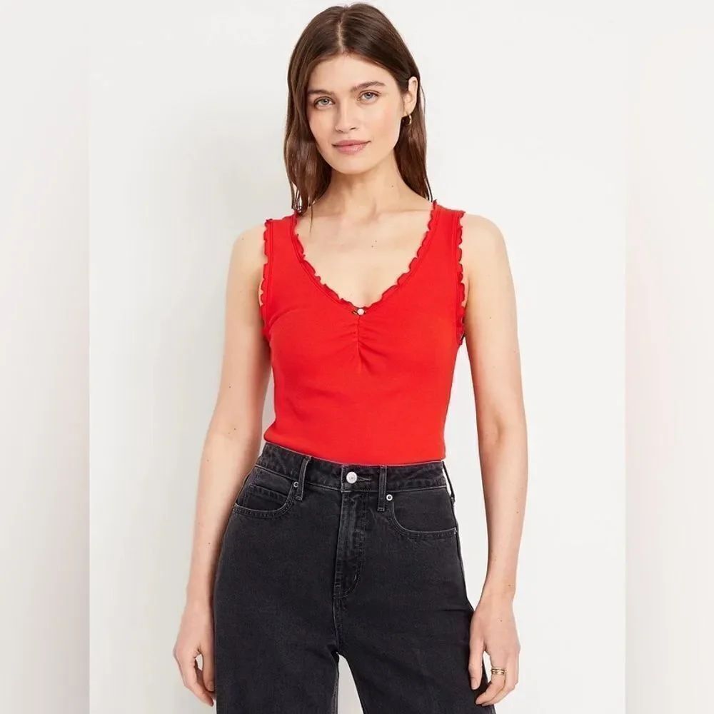 Old Navy Women's Cinched Rib-Knit Tank Top in Cherry Red Size Large